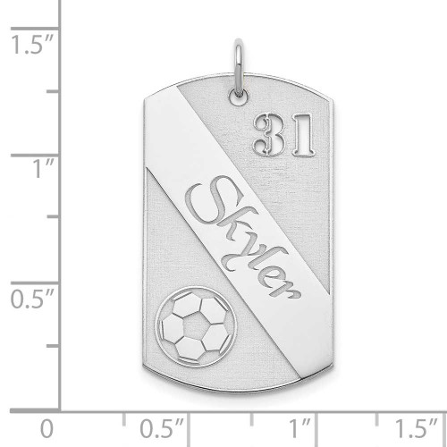 Image of Rhodium-plated Sterling Silver Personalized Soccer Ball Dog Tag Pendant