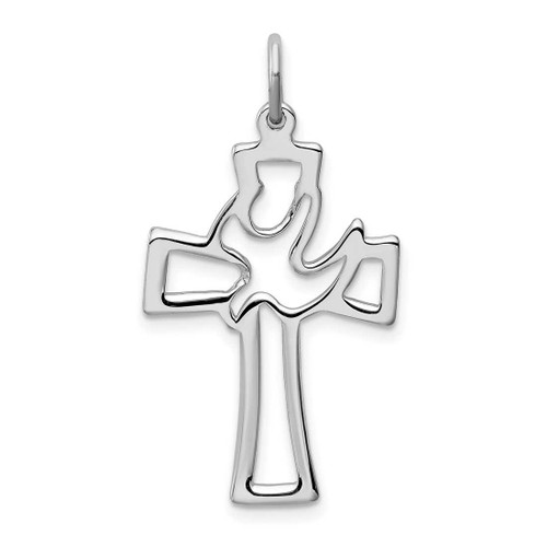 Image of Rhodium-Plated Sterling Silver Polished Cut-Out Dove Cross Pendant