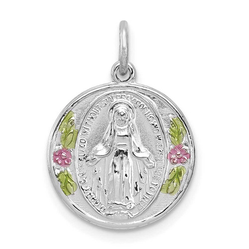 Image of Rhodium-Plated Sterling Silver Polished Epoxy Miraculous Medal Pendant