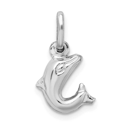 Image of Rhodium-Plated Sterling Silver Polished Jumping Dolphin Charm