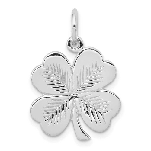 Image of Rhodium-Plated Sterling Silver Polished/Textured 4 Leaf Clover Pendant