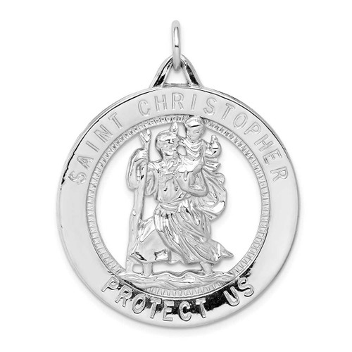 Image of Rhodium-Plated Sterling Silver Saint Christopher Medal Charm QC5609