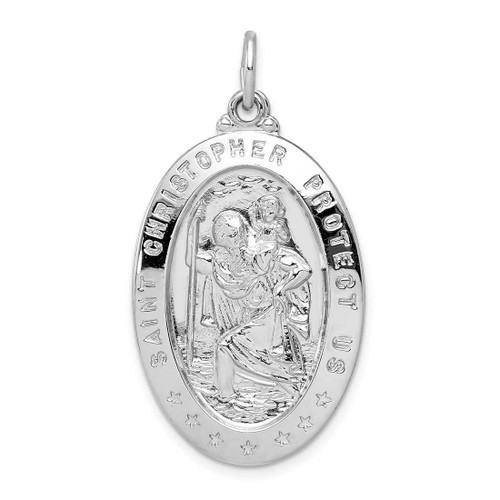 Image of Rhodium-Plated Sterling Silver Saint Christopher Medal Charm QC5620