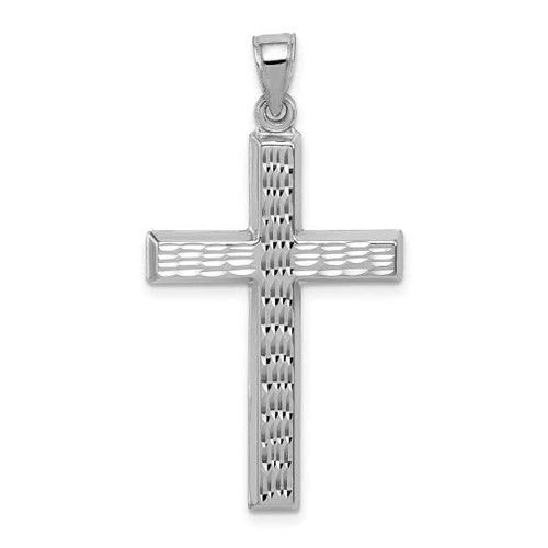 Image of Rhodium-Plated Sterling Silver Shiny-Cut Cross Pendant QC5854