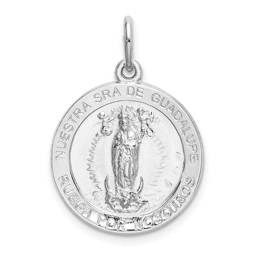 Image of Rhodium-Plated Sterling Silver Spanish Lady Of Guadalupe Medal Pendant QC9121