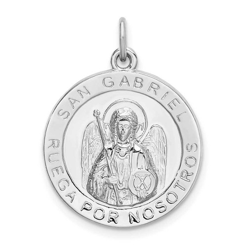 Image of Rhodium-Plated Sterling Silver Spanish St. Gabriel Medal Pendant