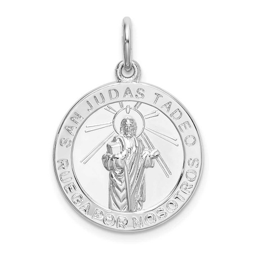 Image of Rhodium-Plated Sterling Silver Spanish St. Jude Thaddeus Medal Pendant