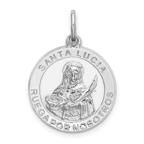 Image of Rhodium-Plated Sterling Silver Spanish St. Lucy Medal Pendant