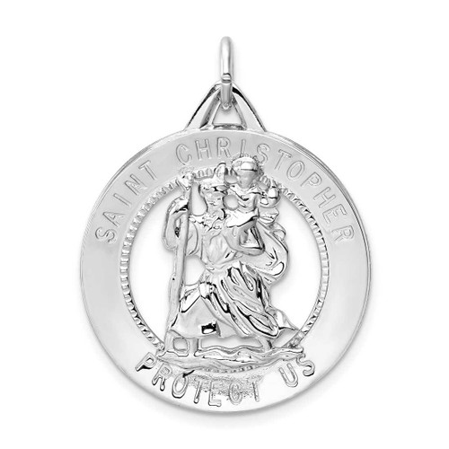 Image of Rhodium-Plated Sterling Silver St. Christopher Medal Charm QC5607