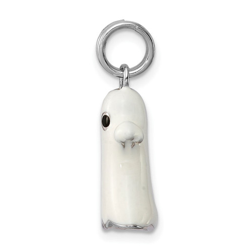 Rhodium-Plated Sterling Silver w/ White Enamel Ghost Charm