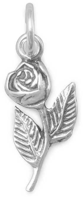 Image of Rose with Stem Charm 925 Sterling Silver