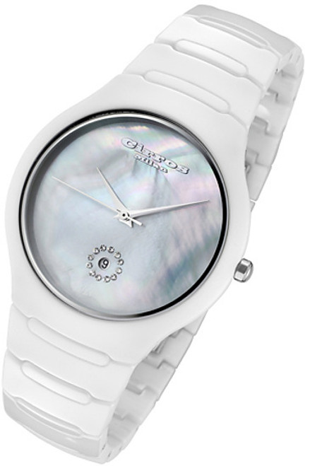 Rougois Cirros Milan Luxury Unisex White Ceramic Watch with Crystals and a Mother of Pearl Dial 2376GW