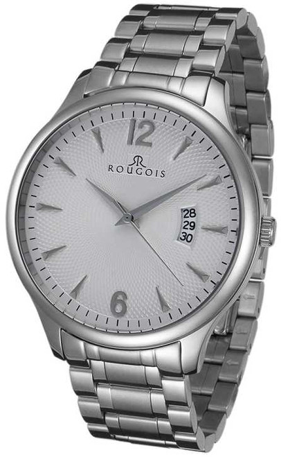 Image of Rougois Madison Series White Textured Dial Stainless Steel Watch