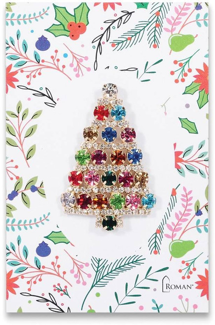 Round Crystal Christmas Tree Pin/Brooch