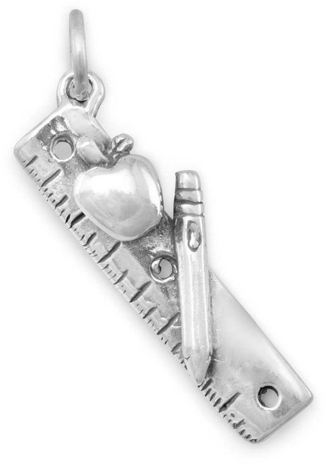 Image of Ruler with Apple Charm 925 Sterling Silver