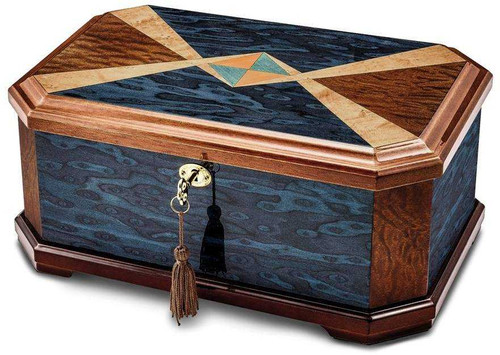 Image of Sapeli & Blue Cats Eye Veneer High Gloss Locking Memorial Keepsake Box (Gifts)