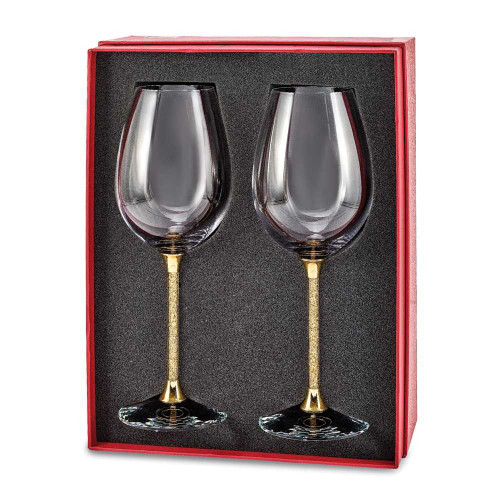 Image of Set of 2 Wine Glasses w/24K Gold Flake Stems w/Gift Bag (Gifts)