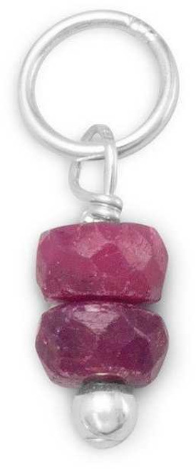 Image of Simulated Ruby Rondell Charm - Simulated July Birthstone 925 Sterling Silver