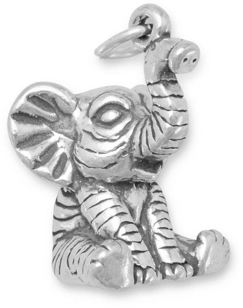 Image of Sitting Baby Elephant Charm 925 Sterling Silver