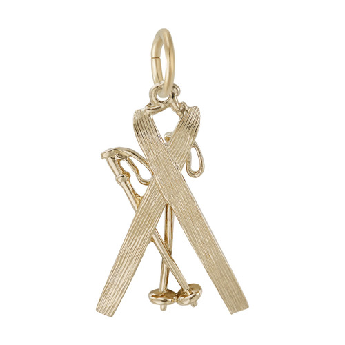 Downhill Skis with Poles Charm - 0776-Gold-Back