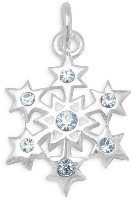Image of Small Blue Crystal Snowflake Charm 925 Sterling Silver