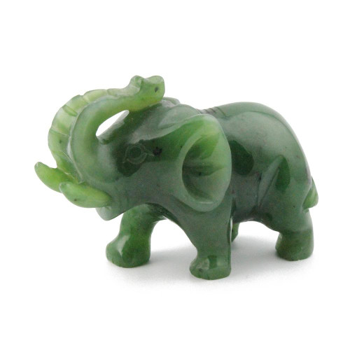 Natural Untreated Solid Nephrite Jade Elephant With Trunk Up Figurine