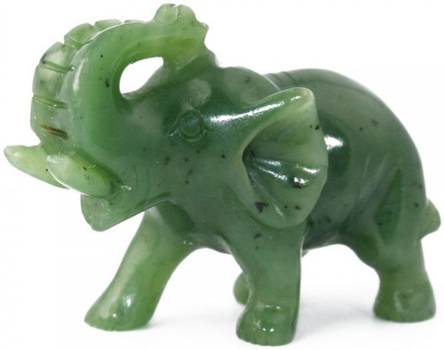 Solid Jade Elephant With Trunk Up (Multiple Sizes & Colors) Figurine (HNW-151)