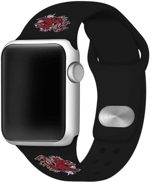 Image of South Carolina Gamecocks Silicone Watch Band Compatible with Apple Watch - 42mm/44mm/45mm Black C-AB2-173-42
