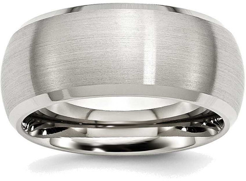 Image of Stainless Steel Beveled Edge 10mm Brushed and Polished Band Ring