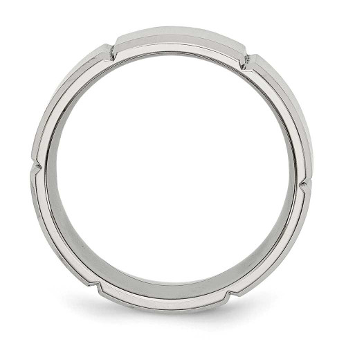 Image of Stainless Steel Beveled Edge Grooved 8mm Brushed/Polished Band Ring