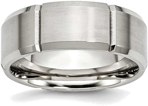 Image of Stainless Steel Beveled Edge Grooved 8mm Brushed/Polished Band Ring