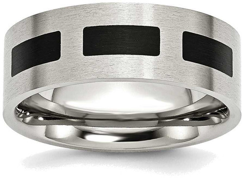 Image of Stainless Steel Black Rubber Flat 8mm Brushed Band Ring