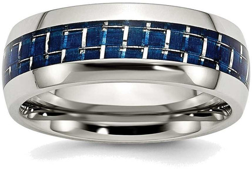 Image of Stainless Steel Blue Carbon Fiber Inlay Polished Band Ring