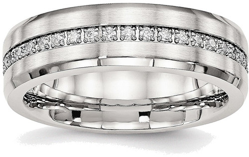 Stainless Steel Brushed and Polished CZ Ring SR544