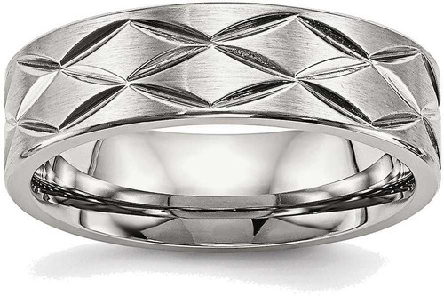 Image of Stainless Steel Brushed and Polished Diamond-cut 6.50mm Band Ring