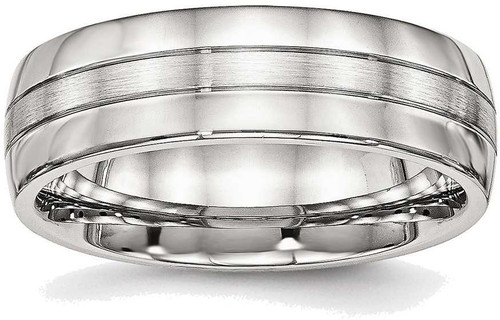 Image of Stainless Steel Brushed and Polished Grooved 6.50mm Band Ring