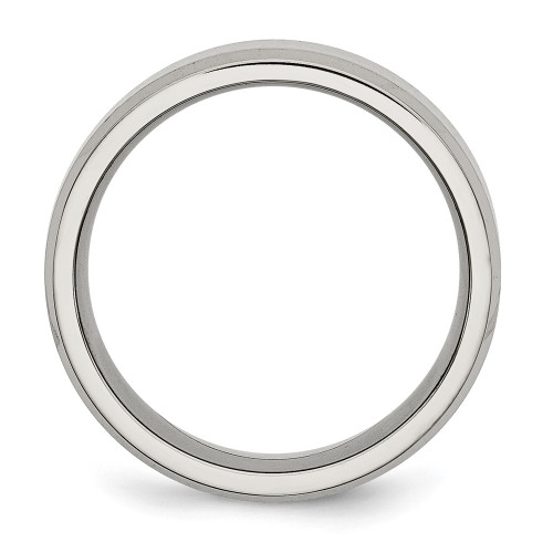 Stainless Steel Flat Beveled Edge 8mm Brushed and Polished Band Ring