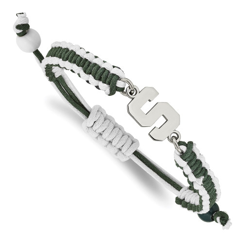 Stainless Steel LogoArt Michigan State Univ Adjustable Cord Bracelet
