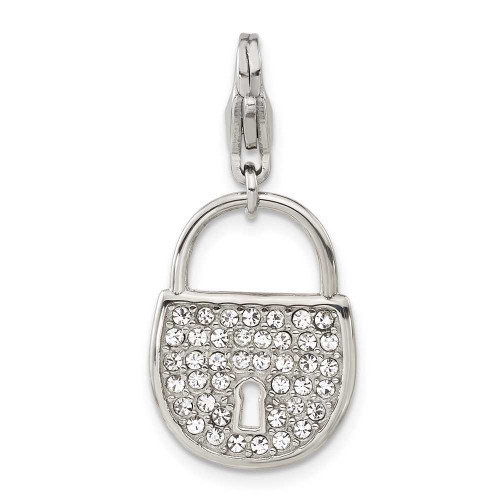 Image of Stainless Steel Polished and Crystal Lock with Lobster Clasp Charm