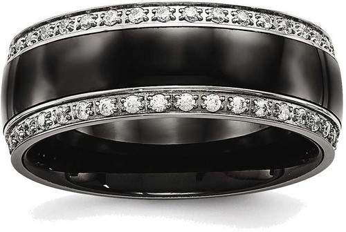 Image of Stainless Steel Polished Black Ceramic CZ Ring SR564