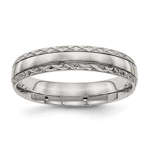 Image of Stainless Steel Polished Grooved Criss Cross Design Ring