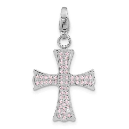 Image of Stainless Steel Polished Pink CZ Cross with Lobster Clasp Charm