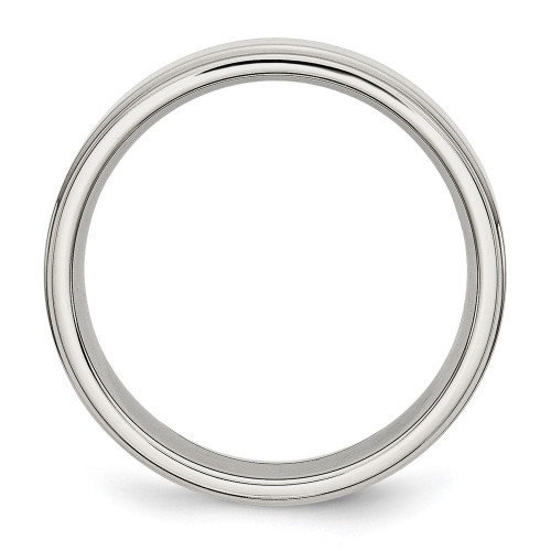 Stainless Steel Ridged Edge 6mm Polished Band Ring SR102