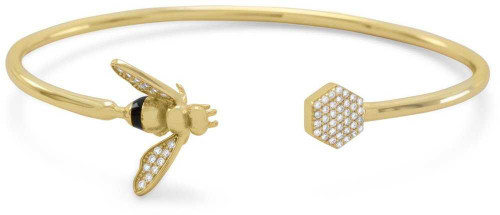 Image of Sterling Silver "BEE Mine!" Gold-plated and Signity CZ Bee Flex Cuff Bracelet