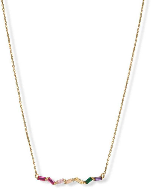 Image of Sterling Silver 15" + 2" Gold-plated Rainbow Baguette CZ Necklace