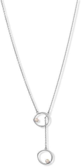 Image of Sterling Silver 16" + 2" Open Circle and Cultured Freshwater Pearl Drop Necklace