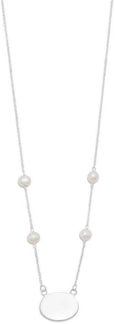 Image of Sterling Silver 16" ID Tag Necklace with White Cultured Freshwater Pearl