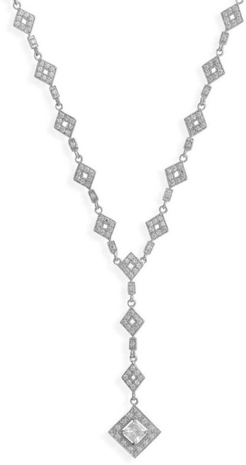 Image of Sterling Silver 16" Rhodium-plated CZ Kite-Shape Y Drop Necklace