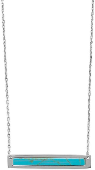 Image of Sterling Silver 16"+2 Rhodium-plated Simulated Turquoise Bar Necklace