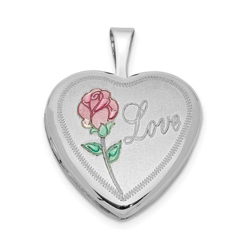 Image of Sterling Silver 16mm Enameled & Shiny-Cut Love Heart Locket Pendant